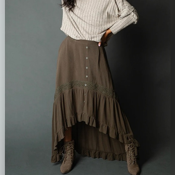 Olive Green Maxi Skirt - Picture 4 of 7